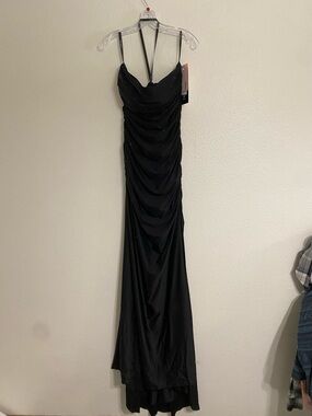 Sherri Hill Black Ruched Strapless Dress